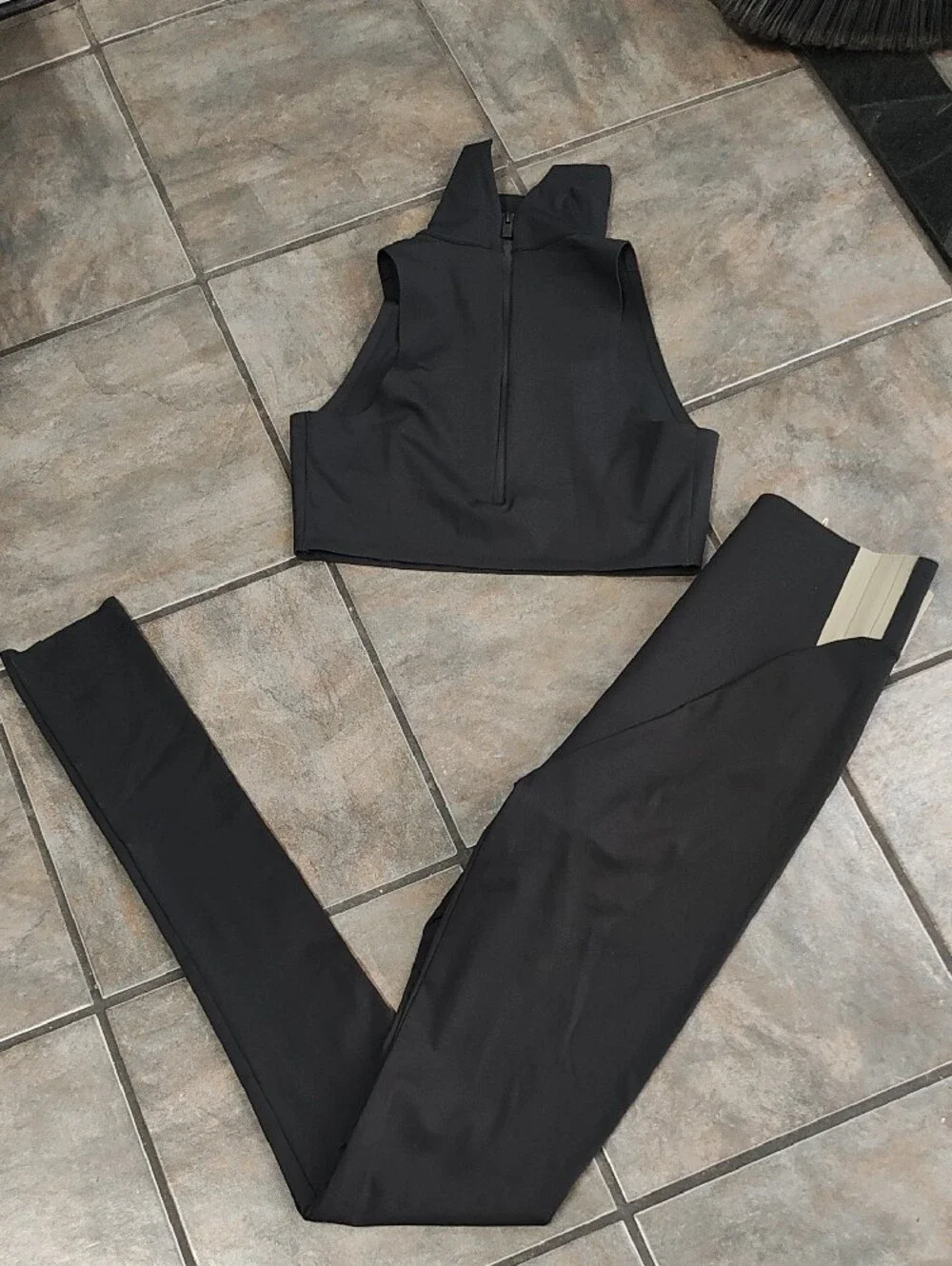 Fear of God Athletics Black Women Leggings And Top with Cream Labels